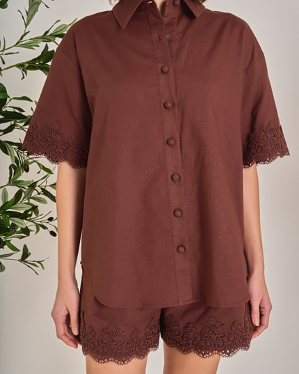 English Factory Linen Lace Chocolate Blouse