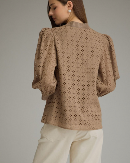 Eyelet Pattern Mocha Blouse