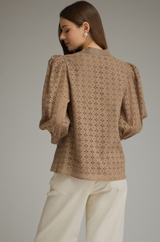 Eyelet Pattern Mocha Blouse