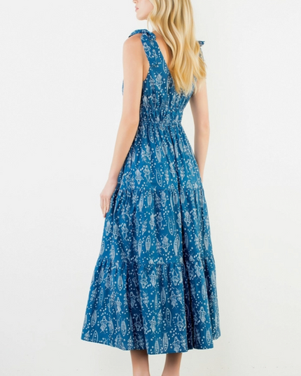 Fish Pattern Navy Midi Dress