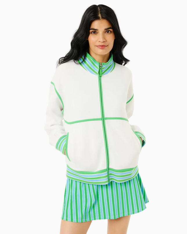 Billie Vintage Full Zip Jacket in Blue/White/Key Lime Activewear in at Wrapsody