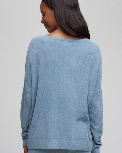 Barefoot Dreams Scallop Slouchy Pullover - Blue Aura Loungewear in at Wrapsody