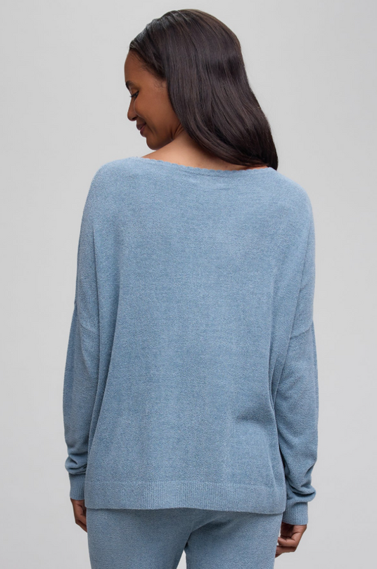 Barefoot Dreams Scallop Slouchy Pullover - Blue Aura Loungewear in at Wrapsody