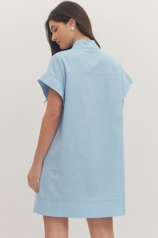 Stitched Button Down Mini Dress in Chambray Dresses in at Wrapsody