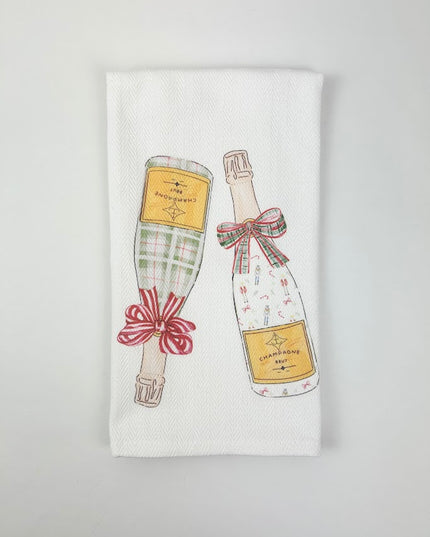 Christmas Champagne Bottles Herringbone Kitchen Towel Kitchen Towels in at Wrapsody
