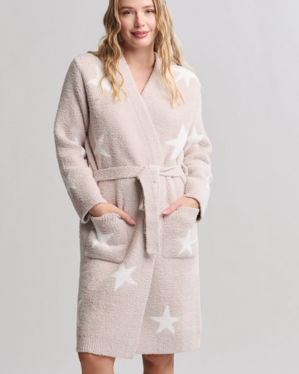 Barefoot Dreams CozyChic Starry Night Robe Stone Loungewear in S at Wrapsody