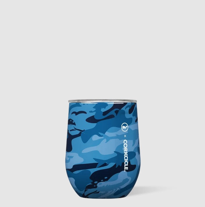 Corkcicle Stemless Wine 12oz Drinkware in Blue Camo at Wrapsody