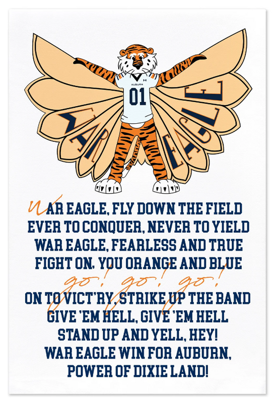 Aubie Fight Song Tea Towel Kitchen Towels in  at Wrapsody