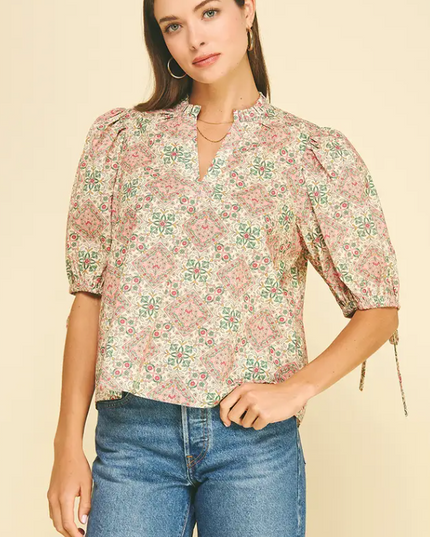 Floral Tiles Cream Blouse