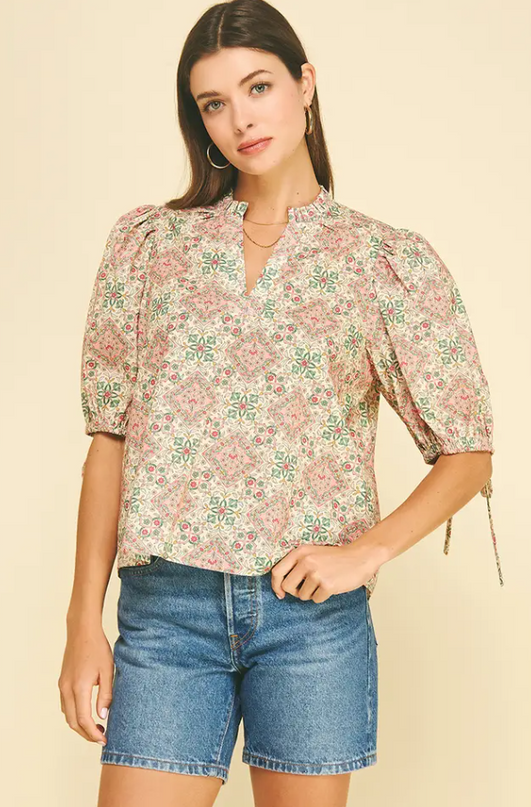 Floral Tiles Cream Blouse