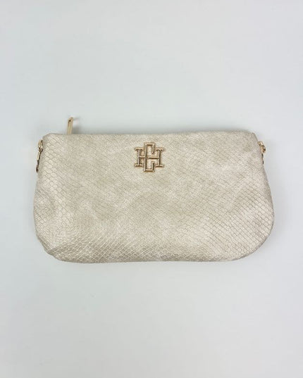 Livi Shimmer Champagne Crossbody Handbags in at Wrapsody