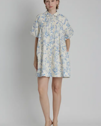 Floral Print Blue Mini Dress Dresses in XS at Wrapsody