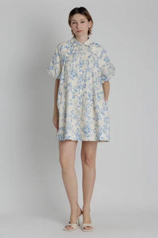 Floral Print Blue Mini Dress Dresses in XS at Wrapsody