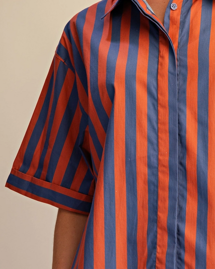Striped Button-Up Charcoal/Orange Blouse