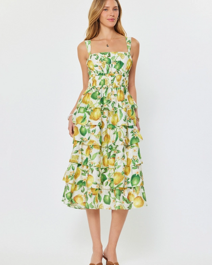 Tiered Ruffle Lemon Midi Dress Dresses in XS at Wrapsody