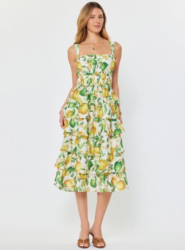 Tiered Ruffle Lemon Midi Dress Dresses in XS at Wrapsody