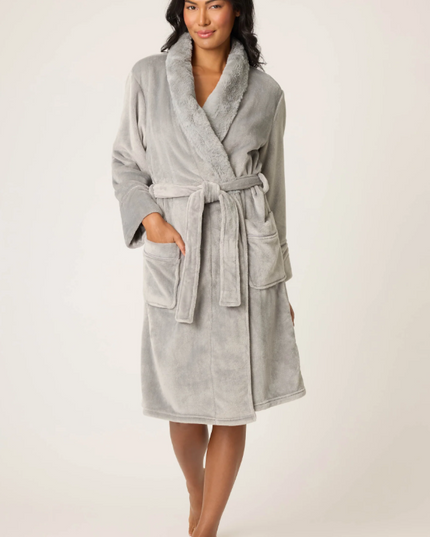 PJ Salvage Luxe Plush Frost Gray Robe Loungewear in S at Wrapsody