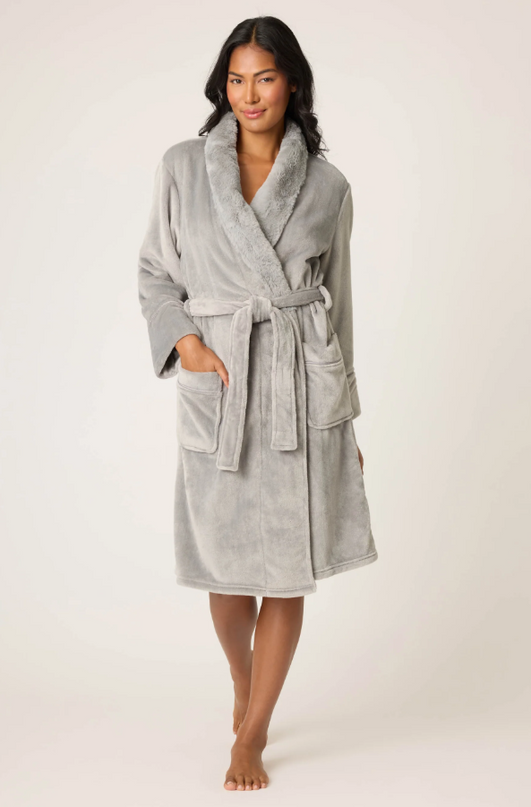 PJ Salvage Luxe Plush Frost Gray Robe Loungewear in S at Wrapsody