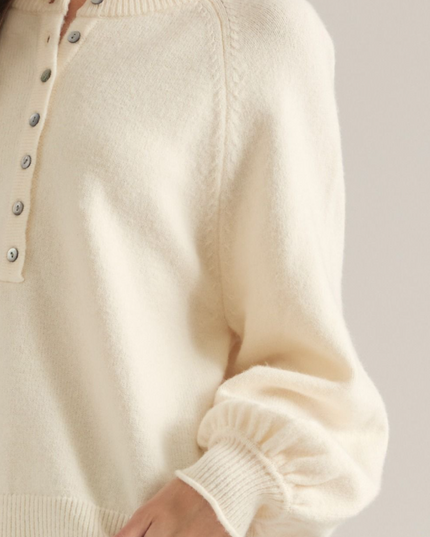 Half Button Detail Cream Sweater