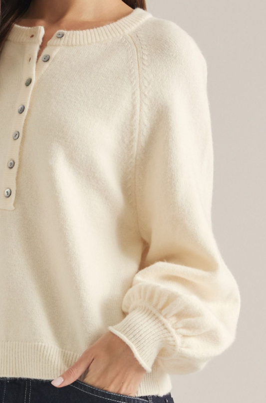 Half Button Detail Cream Sweater