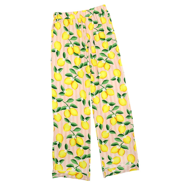 Lemons & Pink Stripes PJ Set Loungewear in at Wrapsody
