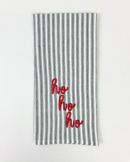 Ho Ho Ho Green Striped Kitchen Towel Kitchen Towels in at Wrapsody