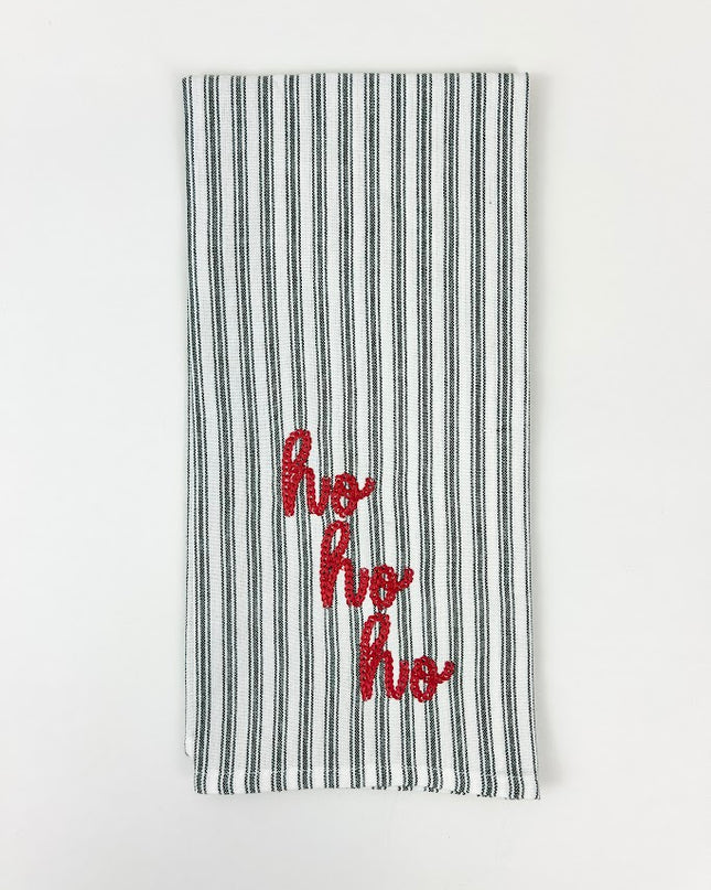 Ho Ho Ho Green Striped Kitchen Towel Kitchen Towels in at Wrapsody