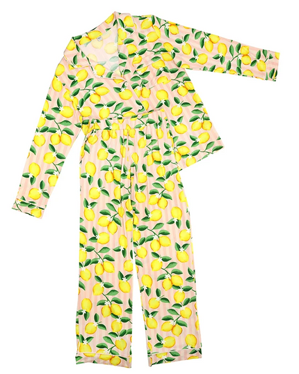 Lemons & Pink Stripes PJ Set Loungewear in S at Wrapsody