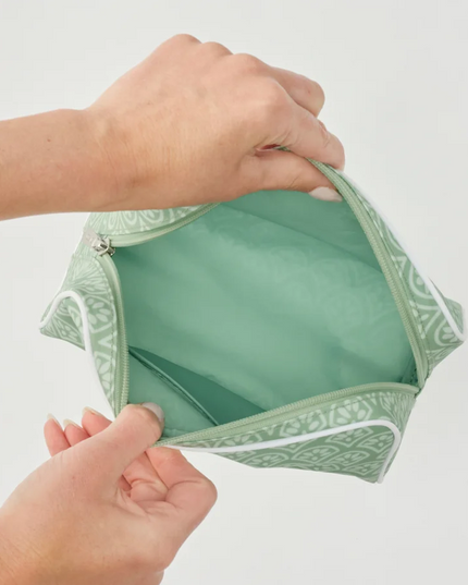 Weezie Medium Toiletry Bag Green Block Print Travel Accessories in at Wrapsody