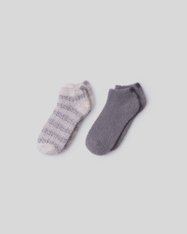 Barefoot Dreams Ankle Sock Set Stripe Dove Gray Loungewear in at Wrapsody