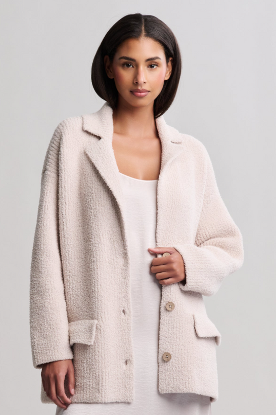 Barefoot Dreams Oversized Blazer Outerwear in Stone at Wrapsody