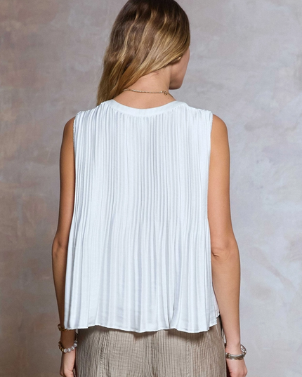 Pleated Sleeveless Blouse in White Tops in at Wrapsody