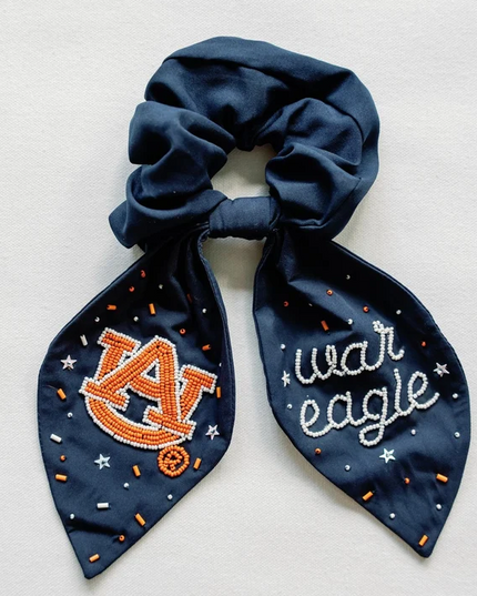 Auburn Navy Beaded Scrunchie