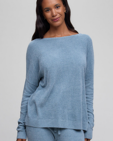 Barefoot Dreams Scallop Slouchy Pullover - Blue Aura Loungewear in S at Wrapsody