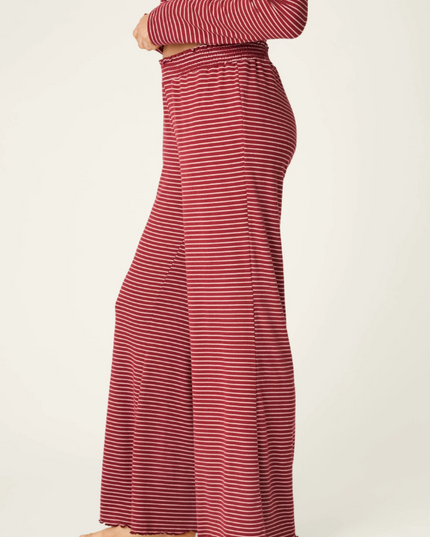 PJ Salvage Pretty Stripes Dark Wine Pants Loungewear in at Wrapsody