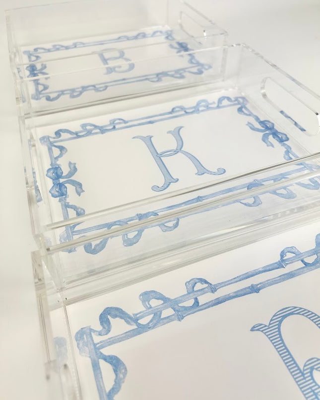 Blue Bows Initial Acrylic Tray Home Decor in  at Wrapsody