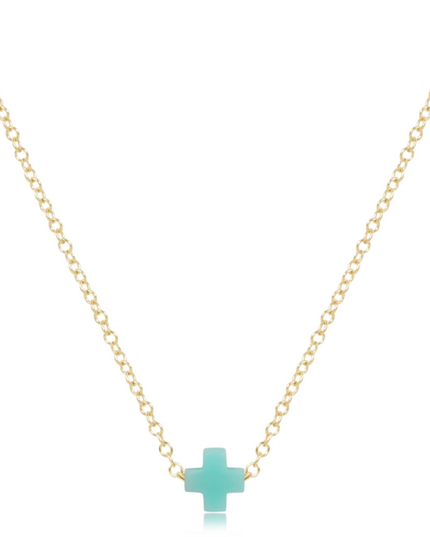 eGirl 14" Small Signature Cross Necklace - Mint