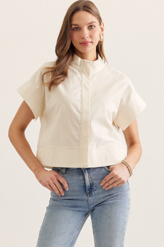 Blouse Seams MockNck Linen Tops in S at Wrapsody