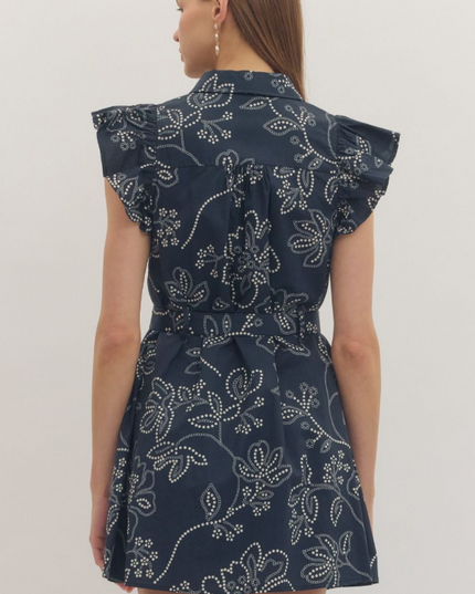 Paisley Belted Mini Dress in Navy Dresses in at Wrapsody