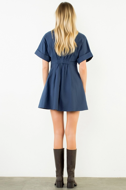 Pleated Navy Mini Dress Dresses in at Wrapsody