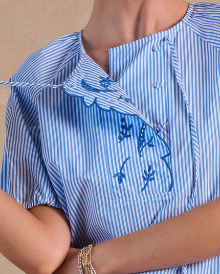 Scalloped Blue Striped Blouse Tops in at Wrapsody