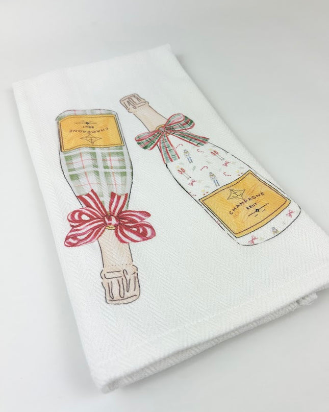 Christmas Champagne Bottles Herringbone Kitchen Towel Kitchen Towels in at Wrapsody