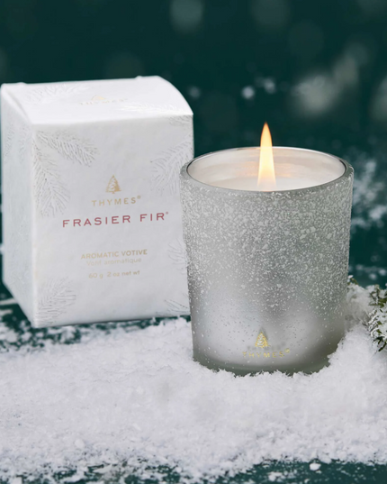 Frasier Fir Flocked Votive Candles in  at Wrapsody