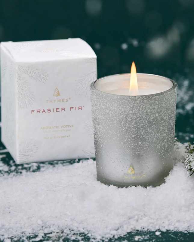 Frasier Fir Flocked Votive Candles in  at Wrapsody