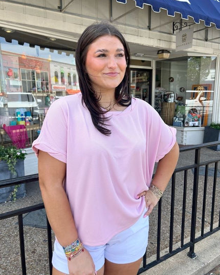 Simply Pink Ribbed Blouse Tops in  at Wrapsody
