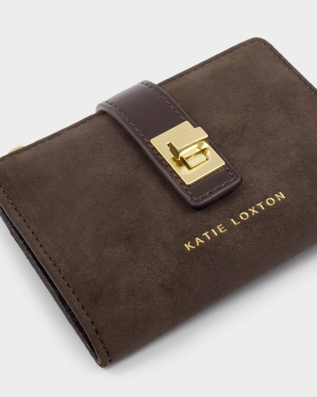 Orin Twist Lock Wallet in Chocolate Suedette/Bitter Wallets in at Wrapsody