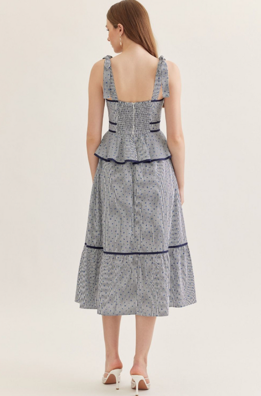 Floral Peplum Midi Dress in Navy Dresses in at Wrapsody