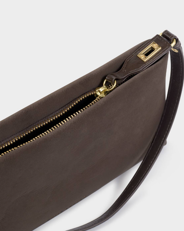 Orin Twist Lock Small Shoulder Bag in Chocolate Bitter Handbags in at Wrapsody