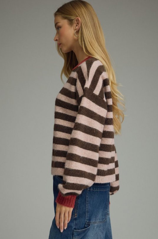 Brown and Red Striped Sweater
