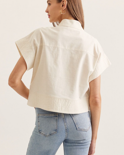 Mockneck Button Down Blouse in Linen Tops in at Wrapsody